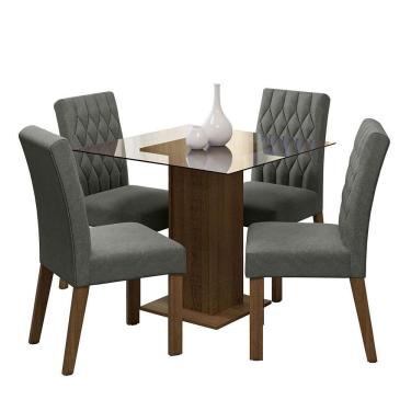 Imagem de Conjunto Sala De Jantar Mesa Tampo De Vidro 4 Cadeiras Rustic/silver Noemi Madesa Rustic/silver