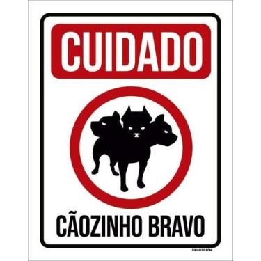 Imagem de Kit 10 Placa Acm Cuidado Cãozinho 3 Cabeças Bravo 18X23 - Sinalizo