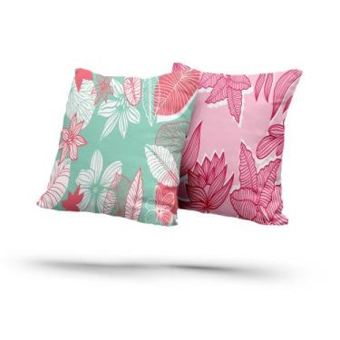 Imagem de Kit 2 Almofadas com Enchimento Tropical Leaves Flores e Folhas - Fabri