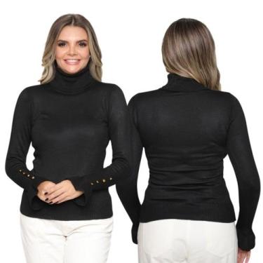 Imagem de Kit 2 Blusas Tricot Botão na Manga Moda Casual Inverno 2024 - SP/CXX, 