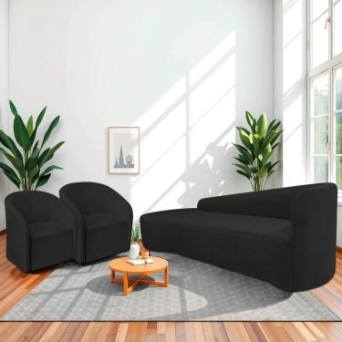 Imagem de Kit Sofá Curvo França 180cm L.e E 2 Poltronas Luiza Max Conforto, Elegância E Design Moderno Bouclé Preto