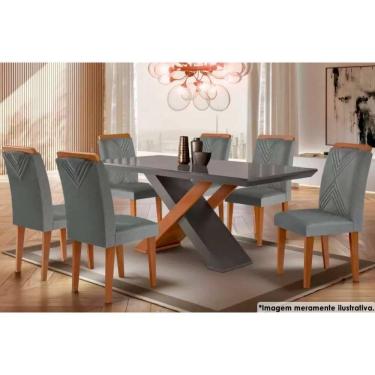 Imagem de Sala De Jantar Completa Imperatriz C- Tampo Madeirado C- Vidro 180x90cm E 6 Cadeiras Amsterdã Capuccino-linho Grafite - Rufato