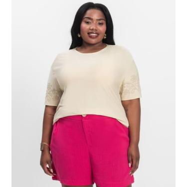 Imagem de Blusa Manga Curta Plus Size Secret Glam Bege, Plus G4, Bege