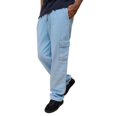 Imagem de Calça Cargo Masculina Jeans Cor Clara Delavê Estonada Skate-Masculino