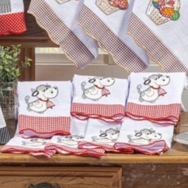 Imagem de Jogo Semaninha De Panos De Prato Bordados 07 Peças 100% Algodão - Vaquinha