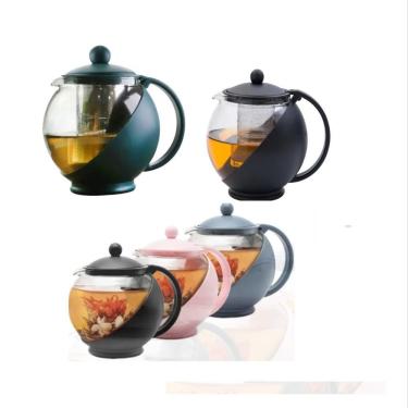 Imagem de Bule Chaleira Infusor Jarra Vidro 750ml Inox Coador Filtro Cha Cafe Cozinha Vintage Luxo Resistente