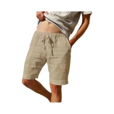 Imagem de Bermudas Masculinas De Verão Em Algodão E Linho Respirável, Cor Sólida