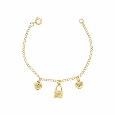 Imagem de Pulseira Infantil Armazem Rr Bijoux Cadeado Coração Ouro