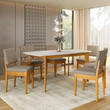 Imagem de Conjunto Sala de Jantar Siera 6 Lugares Retangular Madeira Maciça Miami Cerejeira/Camurça