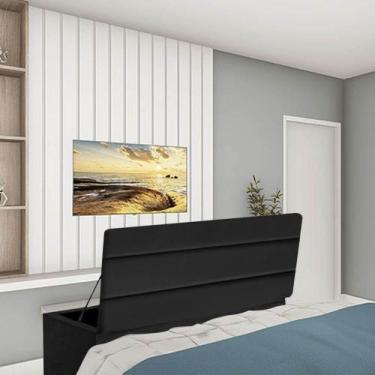 Imagem de Calçadeira Baú Recamier Estofada Cama King 190cm Argentina Suede Preto