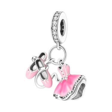 Imagem de Pingentes De Patins De Balé Rosa Femininos Em Prata 925 Para Pulseira,