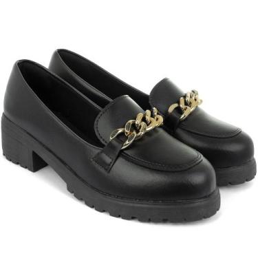 Imagem de Mocassim Feminino Tratorado Oxford Blogueira Olzzy Corrente, Preto, 37