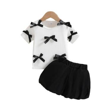 Imagem de Conjunto De Calças Puff Brancas De Verão Para Bebê Menina Com Top Deco