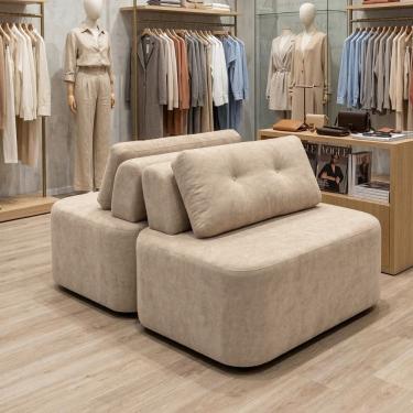 Imagem de Sofá Modular Cielo 120X180cm Recepção Loja Sala de Estar 2 Módulos Bouclê Bege - Montanari`s Decor