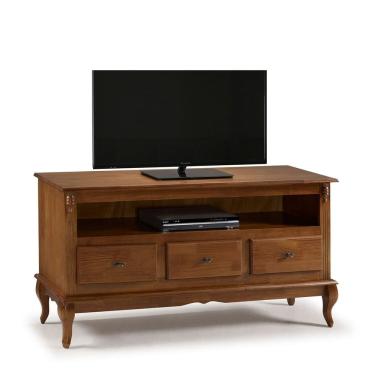 Imagem de Rack para Sala em Madeira Maciça com Pés Luis XV 60501 Linz Móveis 3 Gavetas e Nicho - Imbuia Glazer