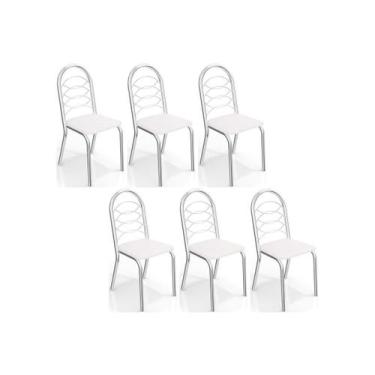 Imagem de Cadeira de Cozinha Holanda C009 Kit 6 Un Cromada/Branco 106 - Kappesbe