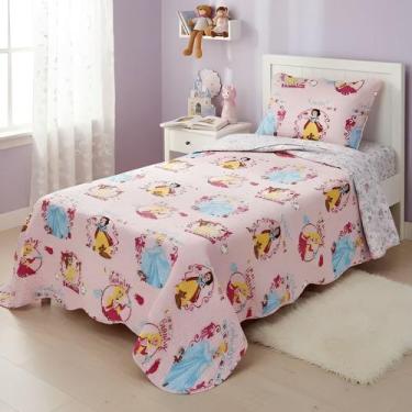Imagem de Kit Colcha Dupla Face Rosa Solteiro Princesas Peças Jolitex