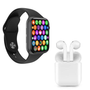Imagem de Kit 1 SmartWatch IWO 8 Lite Plus Preto + Fone i9S TWS Branco