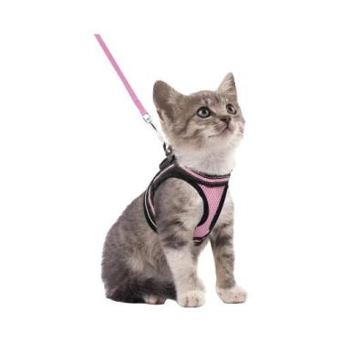 Imagem de Coleira E Guia Anti-Fuga Para Gatos: Colete Ajustável E Macio Com Faix