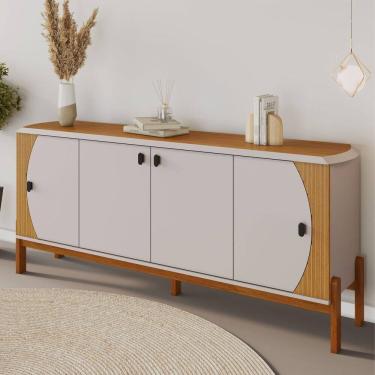Imagem de Buffet Balcão Aparador 4 Portas 1,81m Pés Madeira Maciça Tampo Chanfrado Selene Off White/ Cinamomo