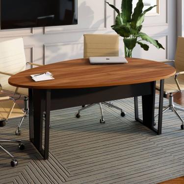 Imagem de Mesa de Reunião para Escritório 1,80mx1,10m Orgânica com Pés em Metal Corporate F5 Nogal/Preto