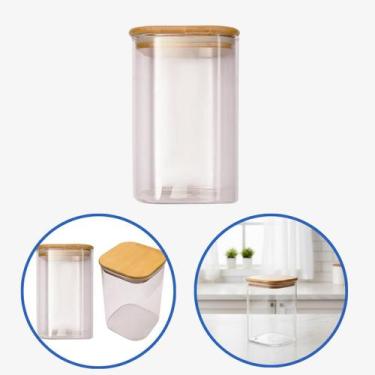 Imagem de Pote de Vidro Quadrado Tampa de Bambu 1,1L Flashgoods