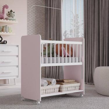 Imagem de Mini Berço Moisés Toy Para Bebê com Colchão e Rodízios 89cm Branco Rosa - Desk Design