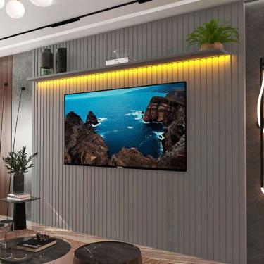 Imagem de Painel para TV Até 85 Polegadas Nobre 1 Prateleira Ripado 100% Mdf Cinza - Gelius