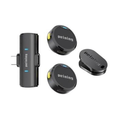 Imagem de Microfone de Lapela Sem Fio Bluetooth Kit 2 Microfonones Abafamento de Ruído Até 10 Horas Tempo de Trabalho Compatível com Camera, iPhone, Android, PC - Conexão Android e USB-C - Linha Peining Premium