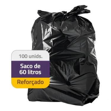 Imagem de Saco para Lixo Reforçado Preto 60L 100 Unidades para Uso Doméstico e Comercial Higipack