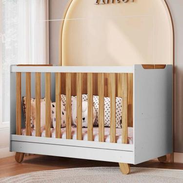 Imagem de Berço Zuri Minicama 4 em 1 Americano 100% Mdf Branco Brilho/Amêndoa - Móveis Peroba