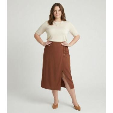 Imagem de Saia Midi Transpassada Plus Size Secret Glam Marrom, Plus G2, Marrom