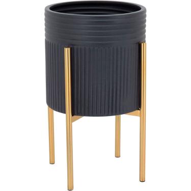 Imagem de CACHEPÔ VASO DECORATIVO PLANTA METAL 38x22x22cm PRETO