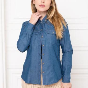 Imagem de Camisa Jeans Feminina Manga Longa com Bolsos Frontais e Botões - Maran