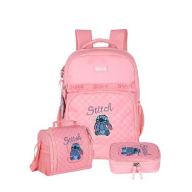 Imagem de Kit Mochila Stitch De Costas Lancheira E Estojo Box Escolar Cor:Rosa -