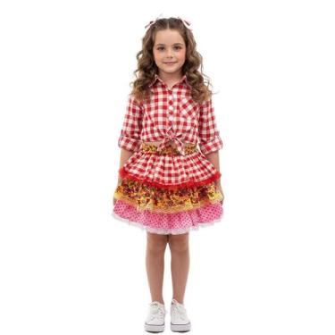 Imagem de Saia Junina Bambolê Com Babado Xadrez Floral Bolinha Sortido, Branco, 