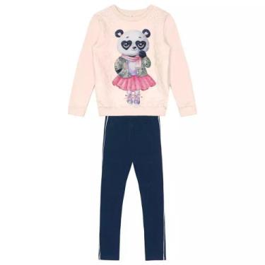 Imagem de Conjunto Infantil Feminino Moletom Panda Brandili, Rosa, 10