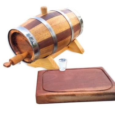 Imagem de kit Barril 1 litro + tabua churrasco  + copo dose - Artesanal