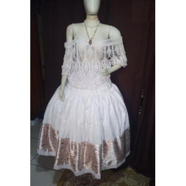 Imagem de Saia Yemonja Iemanja Conchas Umbanda Candomble Roupa de Santo tamanho 