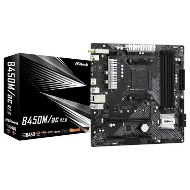 Imagem de Placa Mãe Asrock B450M-AC R2.0 com Wi-Fi e Bluetooth 4.2, RGB e 2x M.2, 4x SATA 6GB-S e Socket AM4, DDR4, Até 64GB RAM