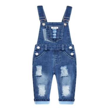 Imagem de KIDSCOOL SPACE Bebês e meninas/meninos com forro de algodão no babador grande dentro de macacões jeans rasgados, azul, 4-5 anos