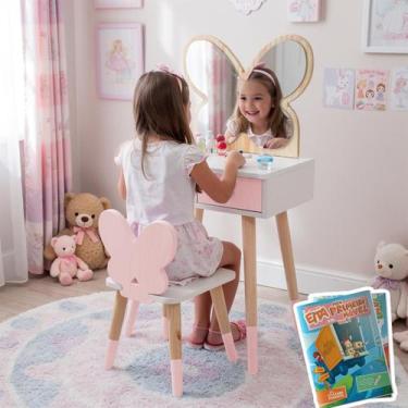 Imagem de Penteadeira Infantil com Cadeirinha e Espelho Borboleta Tamanho P Kit 
