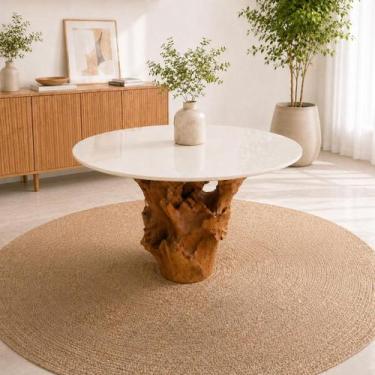 Imagem de Mesa Jantar Redonda 4 Lugares 115cm Base de Raiz Natural com Tampo - C