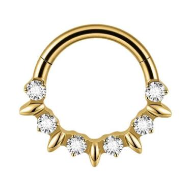 Imagem de Argola De Septo Articulada Em Titânio Prata E Ouro Com Zircônia Em For