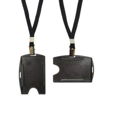 Imagem de Cordão para Crachá de Tecido Preto com Presilha Jacaré - Pacote com 10
