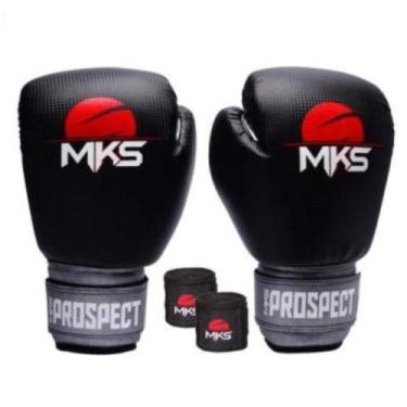 Imagem de Kit Luva Boxe Muay Thai Prospect Preto/Prata 14oz + Bandagem MKS Comba