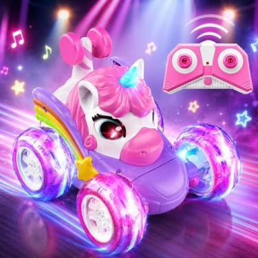 Imagem de Carrinho Unicórnio de Controle Remoto Rosa  Acrobacias Giro 360 Brinqu