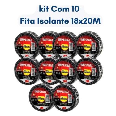 Imagem de Kit 10 Fita Isolante Imperial 3m 18mm X 20 Metros Preta
