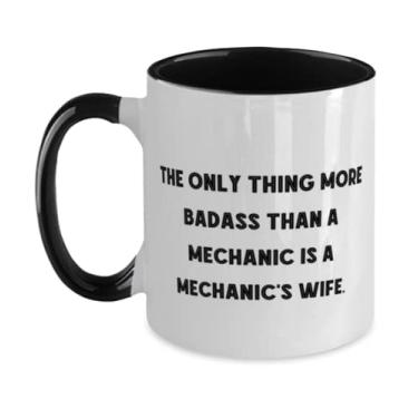 Imagem de New Wife Gifts, The Only Thing More Badass Than a Mechanic Is a Mechanic's Wife, Love Christmas Two Tone 325 ml Caneca Presentes para esposa