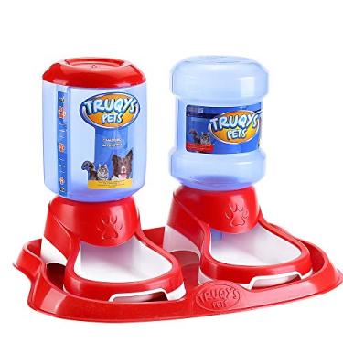 Imagem de Comedouro Duplo Automatico Para Cachorros Pet Bebedouro Gato Cor:Vermelho
